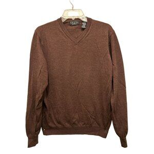 Men's Large Made in Italy Valda Merino Wool Brown V-Neck Sweater